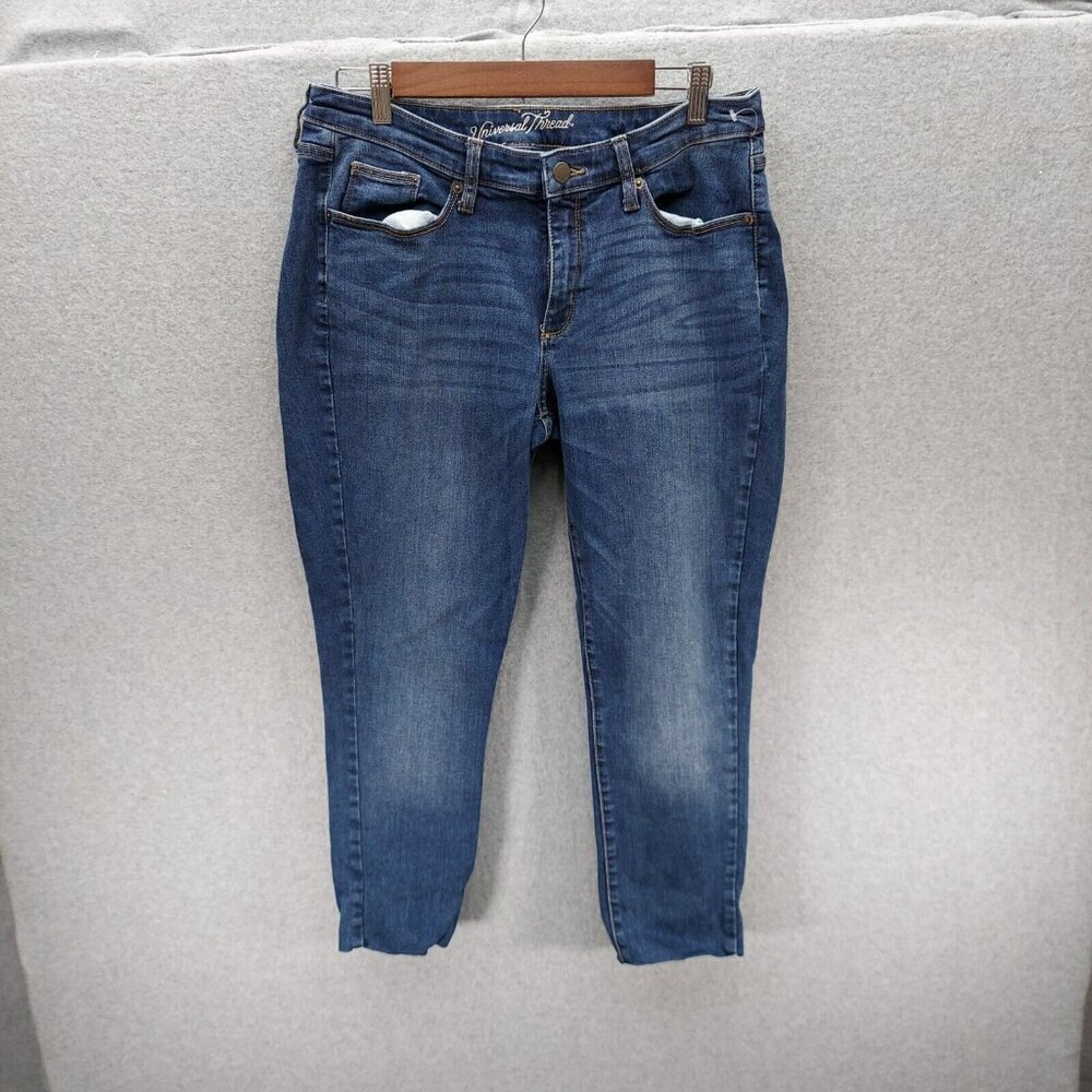 Universal Thread Distressed Skinny Jean Medium Wash Size‎ 14/32R  Cut Bottom